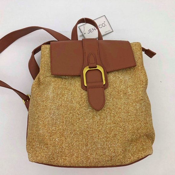 Jen & Co. Avani Backpack Vegan Leather Woven Fabric 11.5x12x4.5 inches - Picture 4 of 8